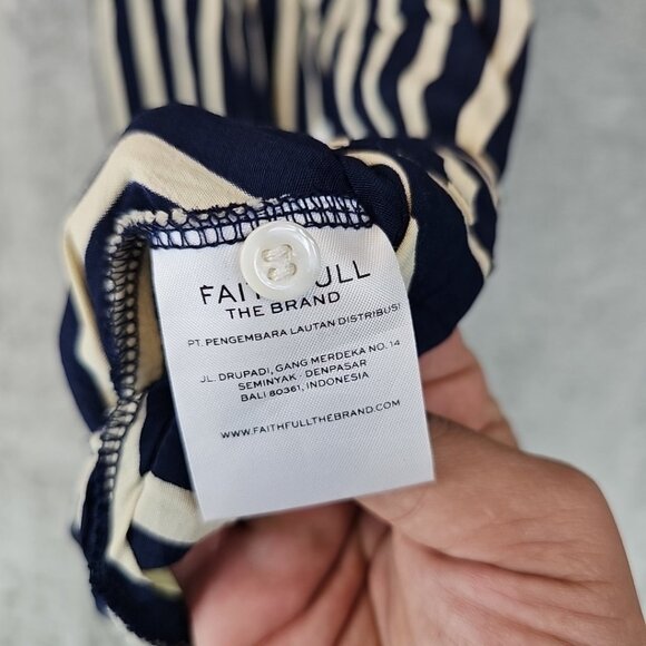 Faithfull The Brand Milan Striped Midi Dress Womens XS Navy Cream Rayon V-Neck - Picture 5 of 9